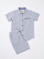 Veylora Kids Blue Striped Seersucker Cotton Co-ord Set – Half Sleeve Shirt & Shorts