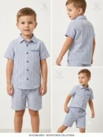 Veylora Kids Blue Striped Seersucker Cotton Co-ord Set – Half Sleeve Shirt & Shorts - Image 3