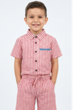 Veylora Boys Pink Striped Co-Ord Set | Half Sleeve Shirt & Shorts Summer Outfit - Image 2