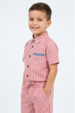 Veylora Boys Pink Striped Co-Ord Set | Half Sleeve Shirt & Shorts Summer Outfit - Image 3