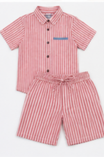 Veylora Boys Pink Striped Co-Ord Set | Half Sleeve Shirt & Shorts Summer Outfit