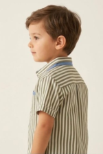 Veylora Boys Olive Striped Co-Ord Set | Shirt, Tee & Shorts 2-Piece Summer Outfit - Image 3