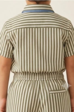Veylora Boys Olive Striped Co-Ord Set | Shirt, Tee & Shorts 2-Piece Summer Outfit - Image 4