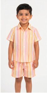 Boys Pastel Striped Co-Ord Set | Half Sleeve Shirt & Matching Shorts