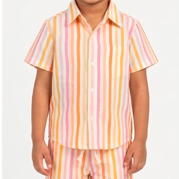 Boys Pastel Striped Co-Ord Set | Half Sleeve Shirt & Matching Shorts