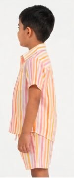 Boys Pastel Striped Co-Ord Set | Half Sleeve Shirt & Matching Shorts - Image 2
