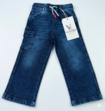 Boys Premium Denim Cargo Jeans with Drawstring Waist – Dark Blue - Image 2