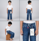 Boys Premium Denim Cargo Jeans with Drawstring Waist – Dark Blue - Image 4