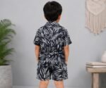 Midnight Leaf Print Premium Kids Co-Ord Set | Soft Cotton Shirt & Shorts for Boys - Image 4