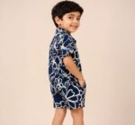Boys Navy Blue Floral Printed Co-Ord Set | Half Sleeve Shirt & Matching Shorts - Image 3