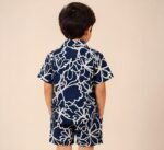 Boys Navy Blue Floral Printed Co-Ord Set | Half Sleeve Shirt & Matching Shorts - Image 4