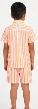Boys Pastel Striped Co-Ord Set | Half Sleeve Shirt & Matching Shorts - Image 3