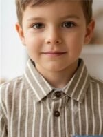 Boys Striped Co-Ord Set – Half Sleeve Shirt & Shorts | Beige - Image 3