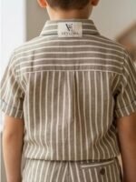 Boys Striped Co-Ord Set – Half Sleeve Shirt & Shorts | Beige - Image 4