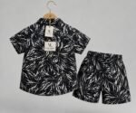 Kids Black Leaf Print Co-Ord Set | Premium Cotton Shirt & Shorts | Veylora - Image 2