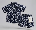 Boys Navy Blue Abstract Printed Co-Ord Set | Half Sleeve Shirt & Matching Shorts - Image 2