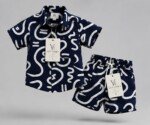 Boys Navy Blue Abstract Printed Co-Ord Set | Half Sleeve Shirt & Matching Shorts