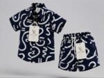 Boys Navy Blue Abstract Printed Co-Ord Set | Half Sleeve Shirt & Matching Shorts - Image 3