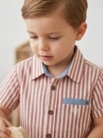Boys Brown Striped Co-Ord Set | Half Sleeve Shirt & Matching Shorts - Image 2