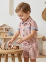 Boys Brown Striped Co-Ord Set | Half Sleeve Shirt & Matching Shorts - Image 3