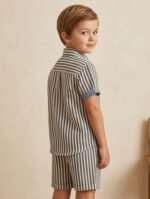 Boys Grey Striped Co-Ord Set | Soft, Comfortable Half Sleeve Shirt & Matching Shorts - Image 5