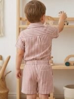Boys Brown Striped Co-Ord Set | Half Sleeve Shirt & Matching Shorts - Image 4