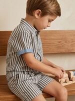 Boys Grey Striped Co-Ord Set | Soft, Comfortable Half Sleeve Shirt & Matching Shorts - Image 3