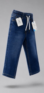 Boys Premium Drawstring Denim Jeans | Elastic Waist Straight Fit Casual Jeans - Image 2