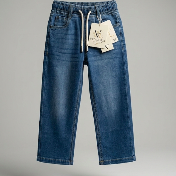 Boys Premium Light Blue Drawstring Denim Jeans | Elastic Waist Casual Jeans