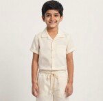 Veylora Boys Off White Linen Co-Ord Set | Half Sleeve Shirt & Shorts Outfit
