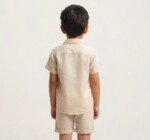 Veylora Boys Off White Linen Co-Ord Set | Half Sleeve Shirt & Shorts Outfit - Image 3