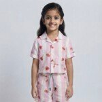Veylora Girls Cherry Heart Pink Co-Ord Set | Half Shirt & Shorts Outfit