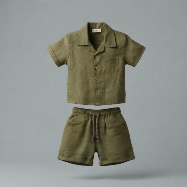 Veylora Boys Green Co-Ord Set | Half Shirt & Shorts Casual Summer Outfit