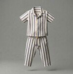 Veylora Boys White Blue Line Co-Ord Set | Half Shirt & Full Pants