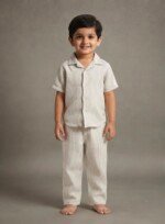 Veylora Boys White Line Co-Ord Set | Half Shirt & Full Pants Outfit - Image 4