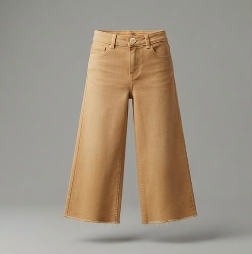 Veylora Girls Beige Wide Leg Jeans | Premium Comfortable Casual Everyday Wear Kids