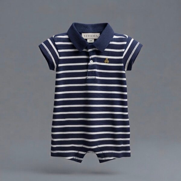 Veylora White Blue Stripe Unisex Romper | Soft Cotton Comfortable Everyday Baby Wear Outfit