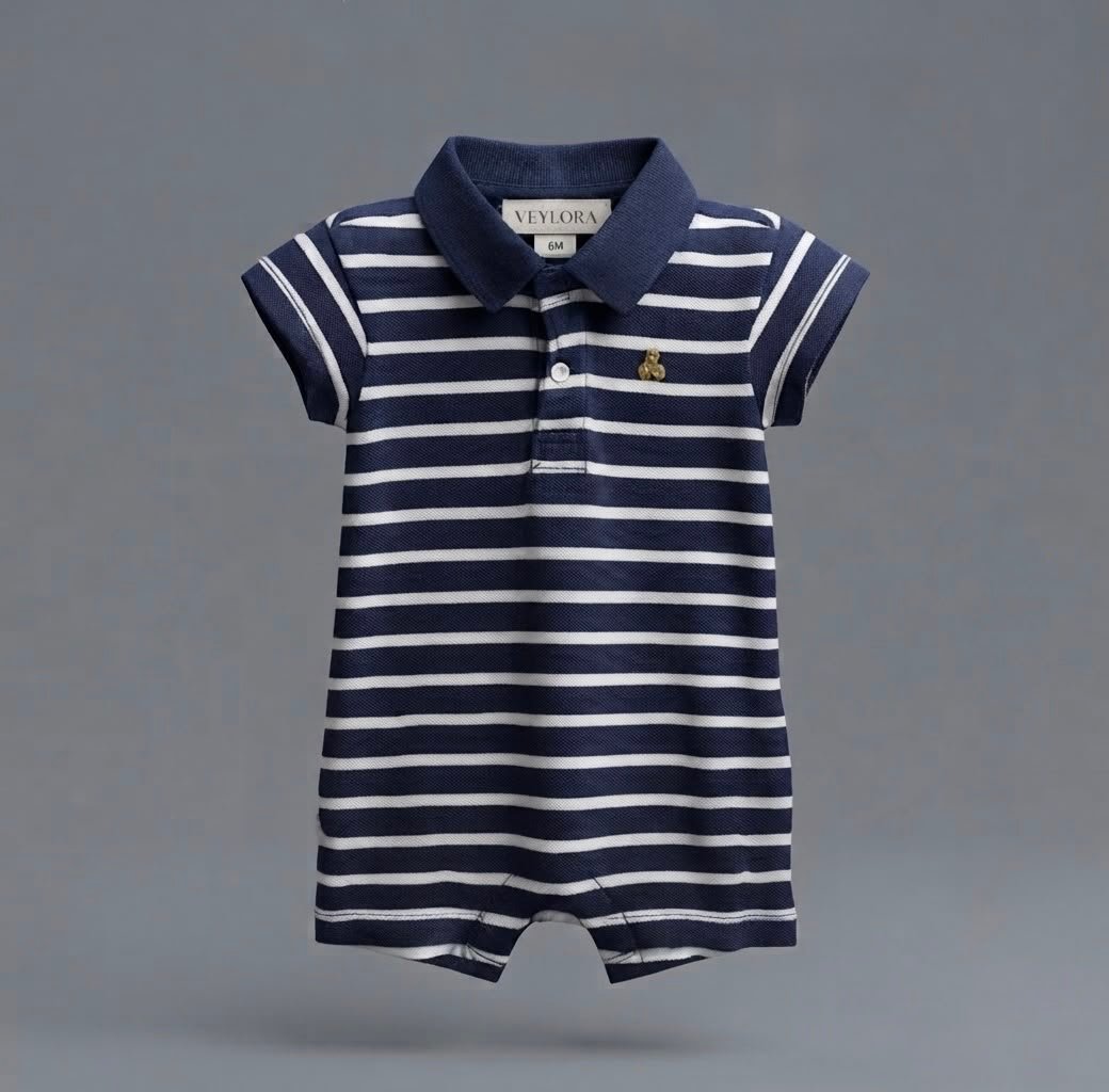 WhatsApp Image 2026-07-10 at 11.21.07 (1) Veylora White Blue Stripe Unisex Romper | Soft Cotton Comfortable Everyday Baby Wear Outfit - Image 1