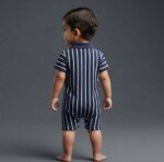 Veylora White Blue Stripe Unisex Romper | Soft Cotton Comfortable Everyday Baby Wear Outfit - Image 4
