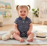 Veylora White Blue Stripe Unisex Romper | Soft Cotton Comfortable Everyday Baby Wear Outfit - Image 5