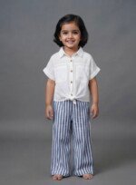 Veylora Girls White Blue Knot Co-Ord Set | Top & Pajama Outfit Kids - Image 3