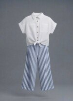 Veylora Girls White Blue Knot Co-Ord Set | Top & Pajama Outfit Kids