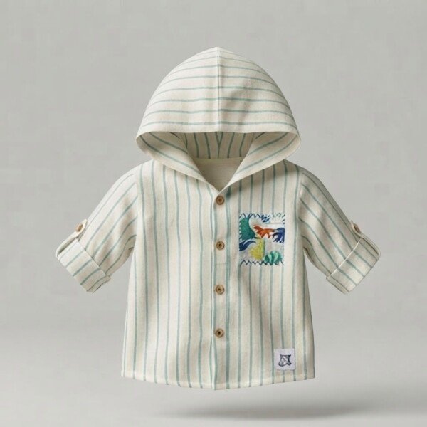 Veylora Boys Light Green Hoodie Shirt | Green Lines Casual Everyday Wear Kids