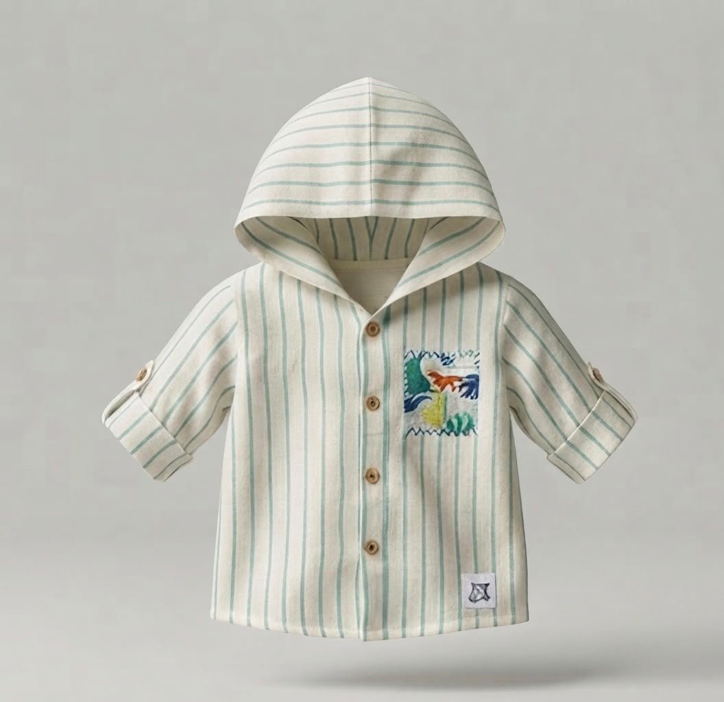 WhatsApp Image 2026-07-10 at 11.21.14 Veylora Boys Light Green Hoodie Shirt | Green Lines Casual Everyday Wear Kids - Image 1