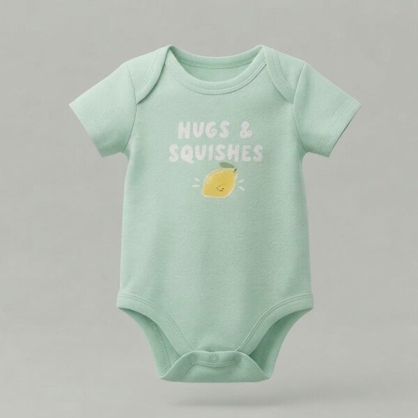 Veylora Light Green Hugs & Lemon Unisex Romper | Soft Cotton Baby Wear