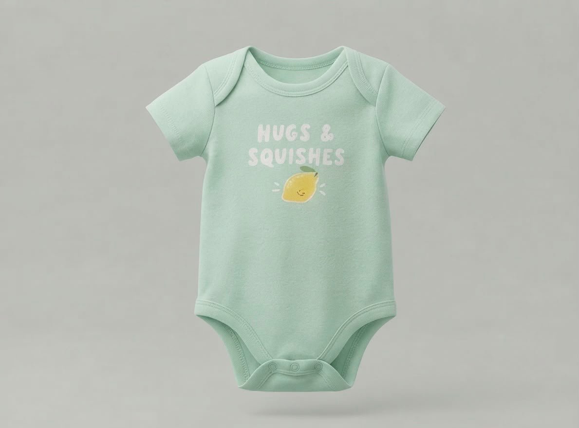WhatsApp Image 2026-07-10 at 11.21.17 (1) Veylora Light Green Hugs & Lemon Unisex Romper | Soft Cotton Baby Wear - Image 1
