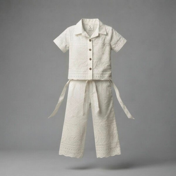 Veylora Girls White Sparkle Palazzo Co-Ord Set | Stylish Comfortable Everyday Wear Kids