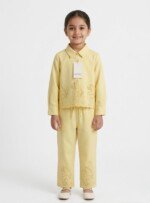 Veylora Yellow Net Plazo Co-ord Set for Girls | Stylish Cotton Party Wear Outfit - Image 3
