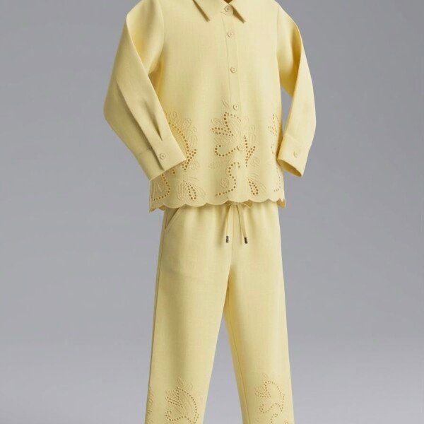 Veylora Yellow Net Plazo Co-ord Set for Girls | Stylish Cotton Party Wear Outfit