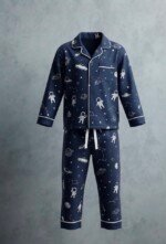 Veylora Solar Planet Night Suit for Boys Dark Blue | Soft Cotton Kids Sleepwear Set